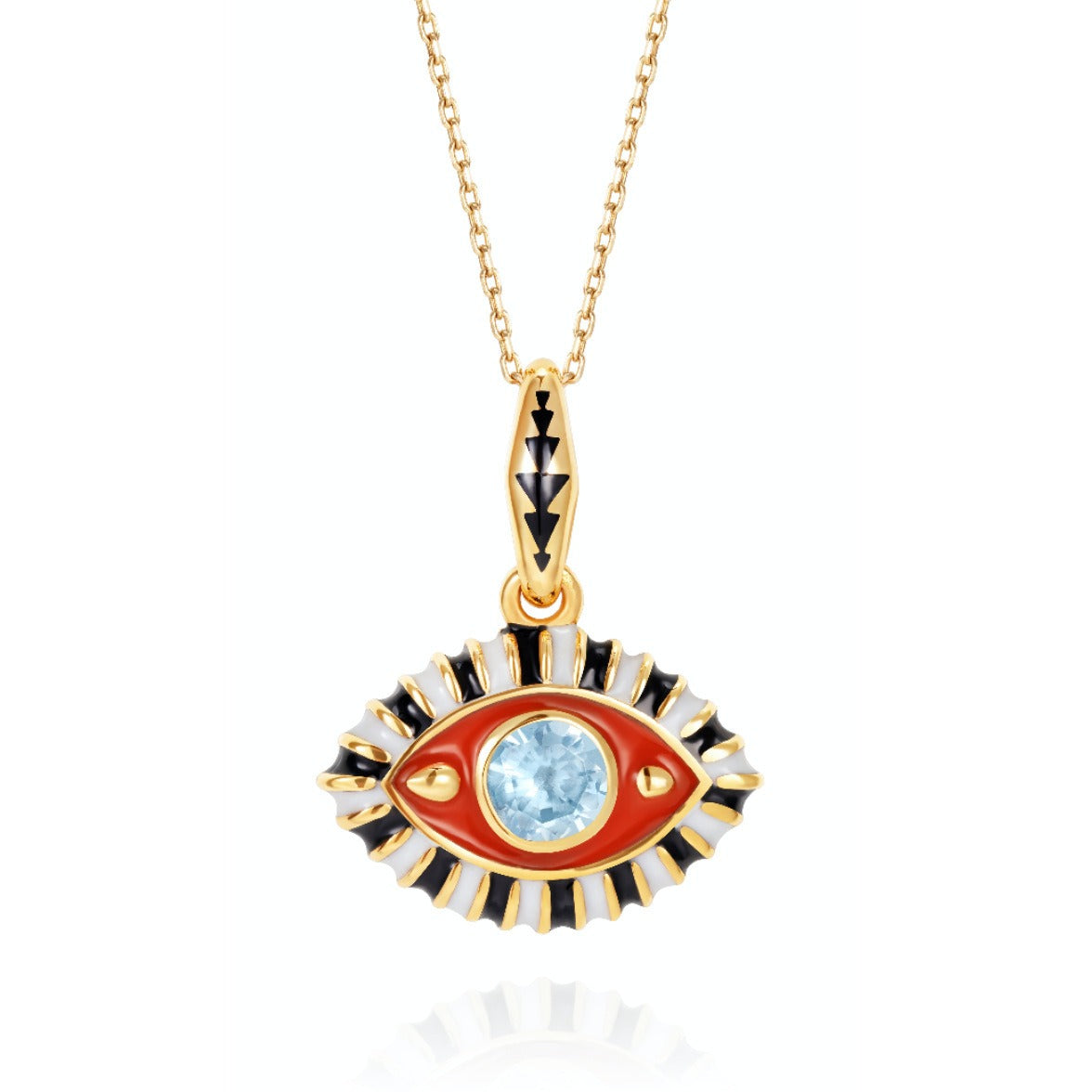 18K Gold Evil Eye Inlaid Gemstone Necklace Style C-Orange-White
