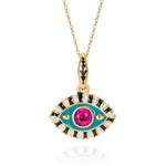 18K Gold Evil Eye Inlaid Gemstone Necklace Style B-Blue-Purple