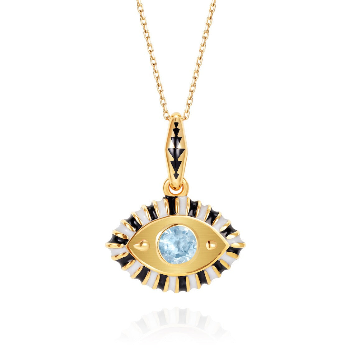 18K Gold Evil Eye Inlaid Gemstone Necklace Style E-Gold-White