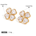 18K Gold Four-Leaf Clover Inlaid Gemstone Earrings & Necklace Set Style A-Earrings-White