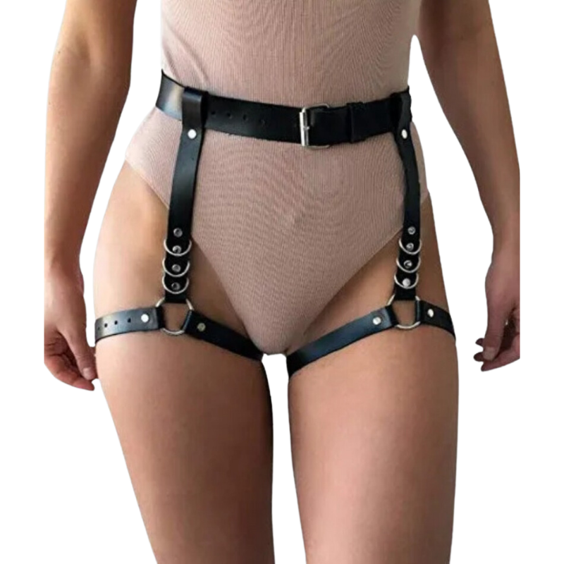 Women's Real Leather Leg Harness | Adjustable O-Ring Body Harness