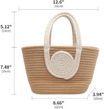 Large Capacity Two-Tone Raffia Tote Bag — Beige & Cream Women's Summer Beach Bag