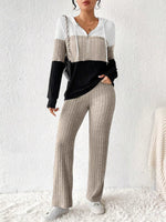 Color Block Half Zip Hooded Top and Pants Loungewear Set