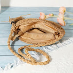 Round Hollow Woven Raffia Shell Crossbody Bag — Women's Boho Beach Shoulder Bag