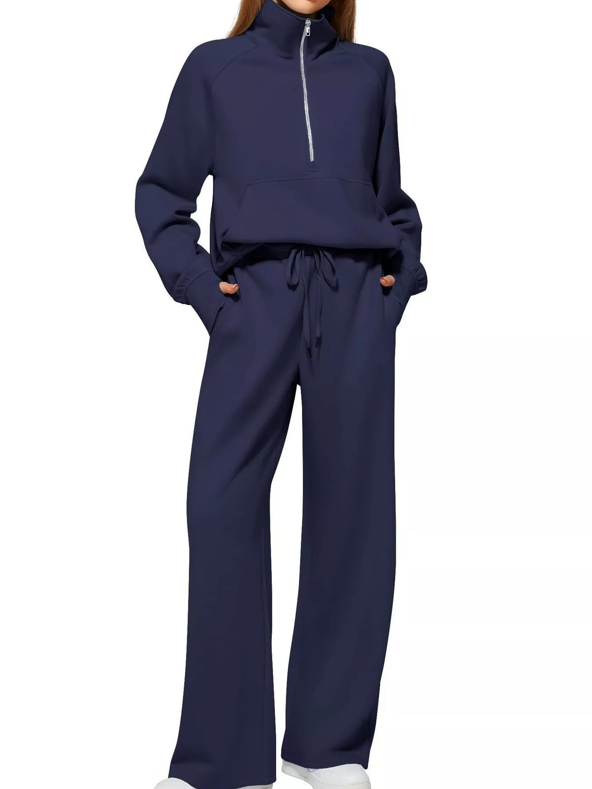 Half-Zip Sweatshirt and Wide-Leg Pants Two-piece Loungewear Set Aqua