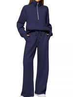 Half-Zip Sweatshirt and Wide-Leg Pants Two-piece Loungewear Set Aqua