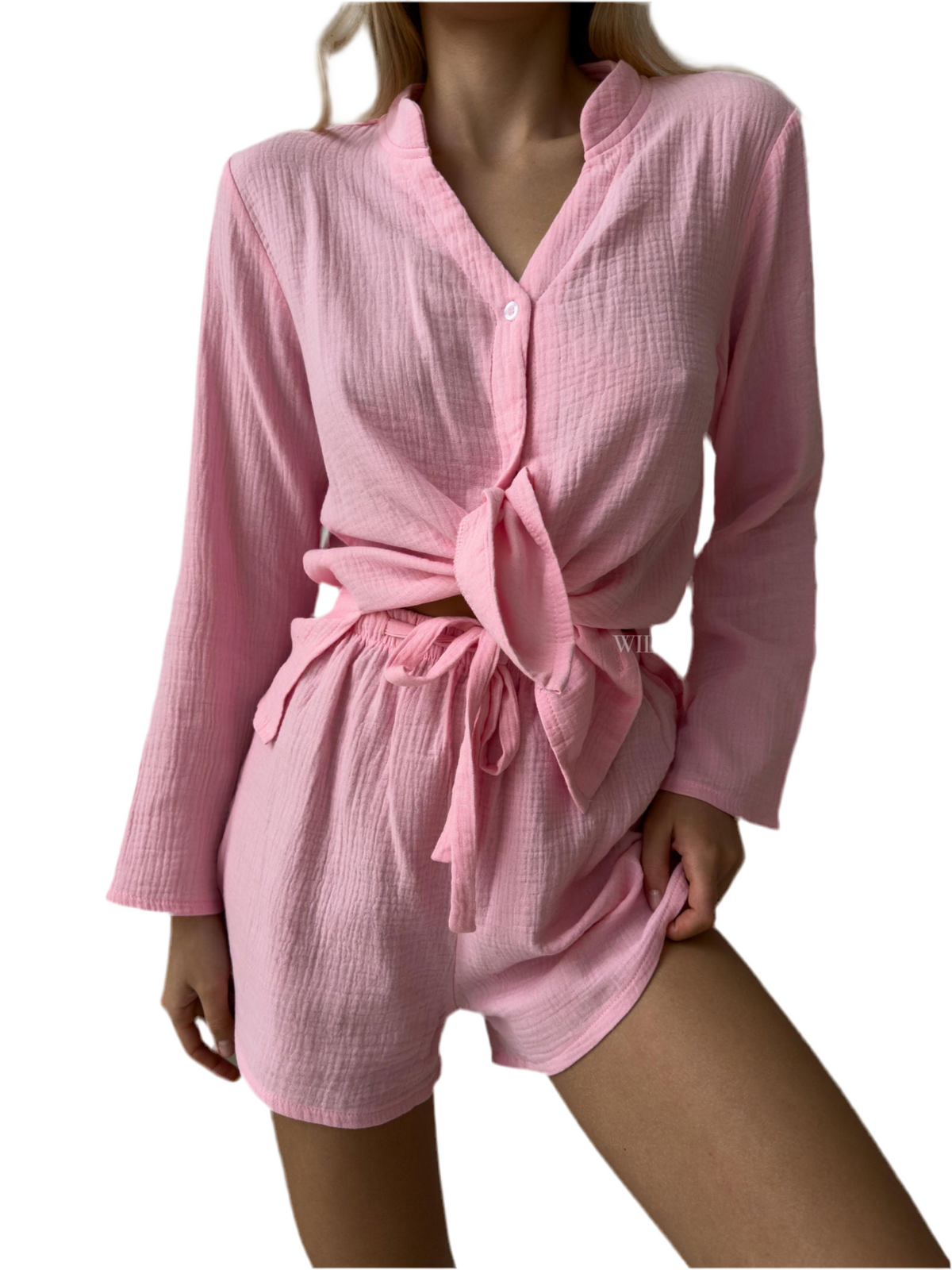 UNDRESS Women’s Pink 2 Piece Shorts and Long Sleeve Top Loungewear Set