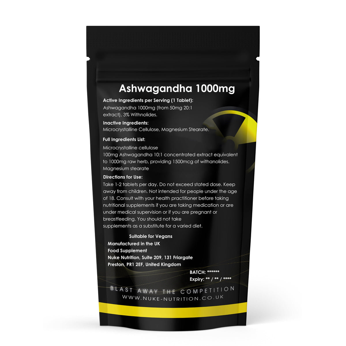 Nuke Nutrition Ashwagandha 1000mg Strength Tablets 3% Withanolides