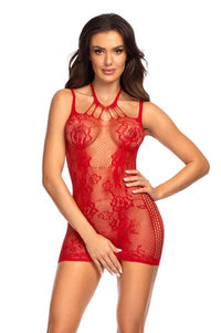 Beauty Night Anya Red See-through Lace Fishnet One Size Erotic Mini Dress