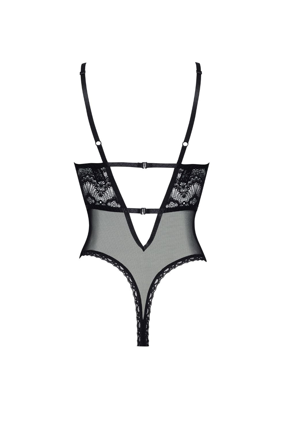 Beauty Night Peyton Sheer Lace Mesh Deep V Boning Teddy Black