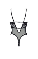 Beauty Night Peyton Sheer Lace Mesh Deep V Boning Teddy Black