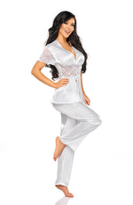 Beauty Night Missy Satin Lace White Pyjamas Trouser Set