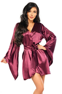 Beauty Night Samira Shiny Wide Sleeve Belted Peignoir Robe Burgundy