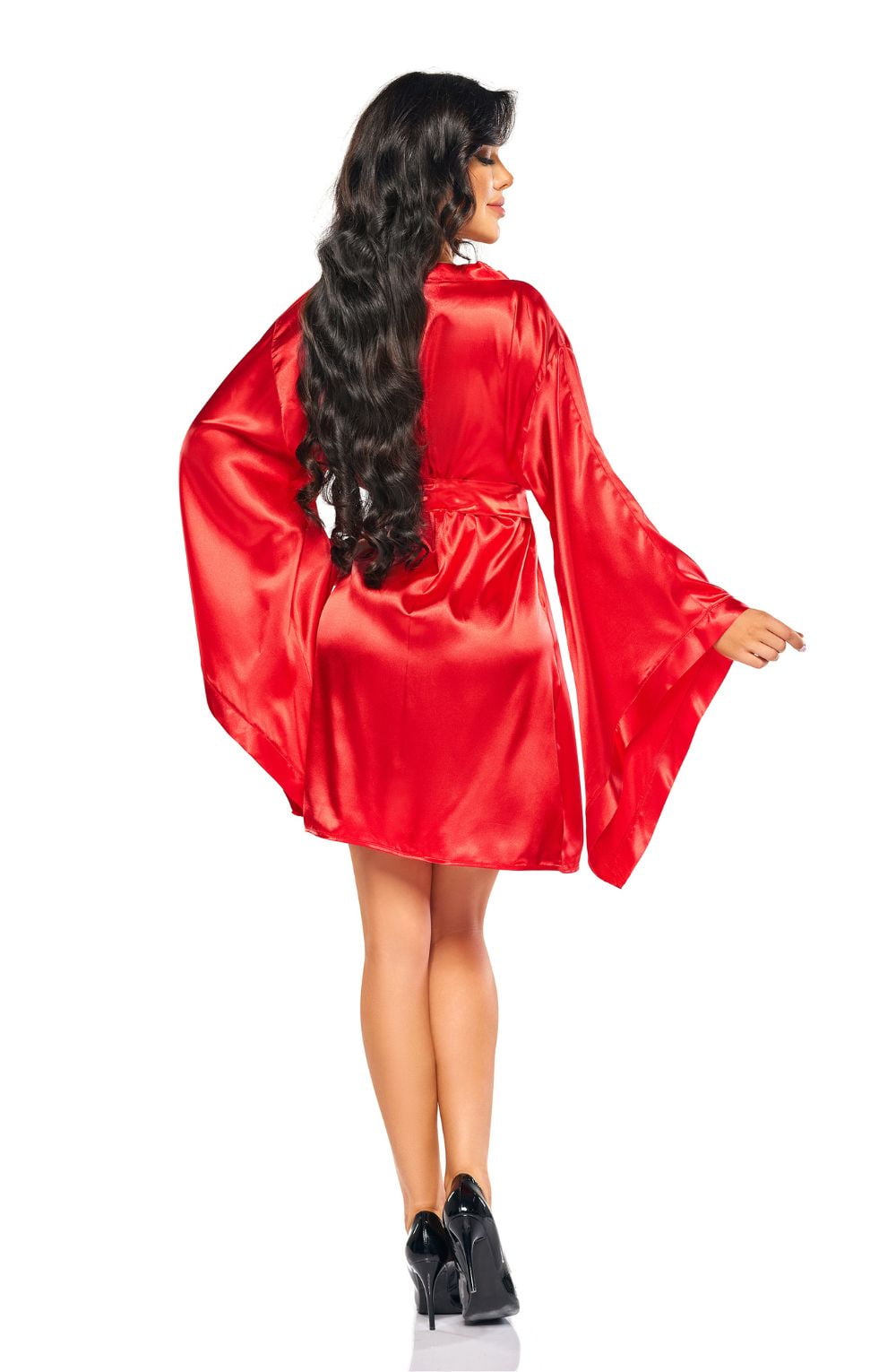 Beauty Night Samira Shiny Wide Sleeve Belted Peignoir Red