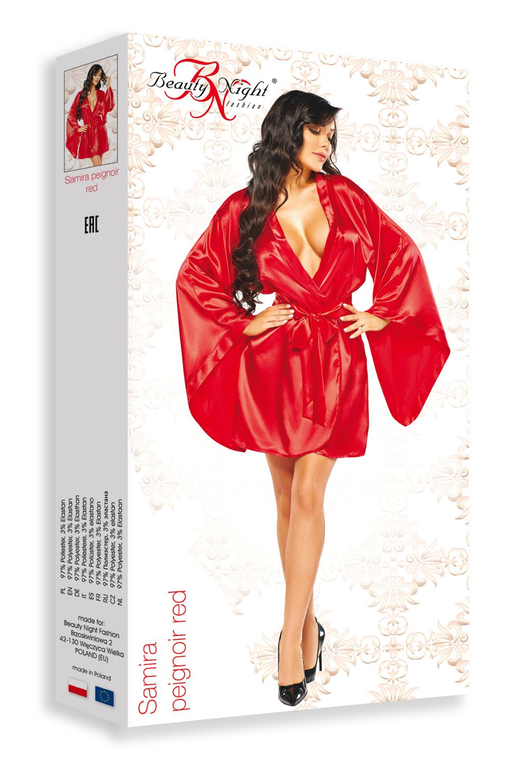 Beauty Night Samira Shiny Wide Sleeve Belted Peignoir Red