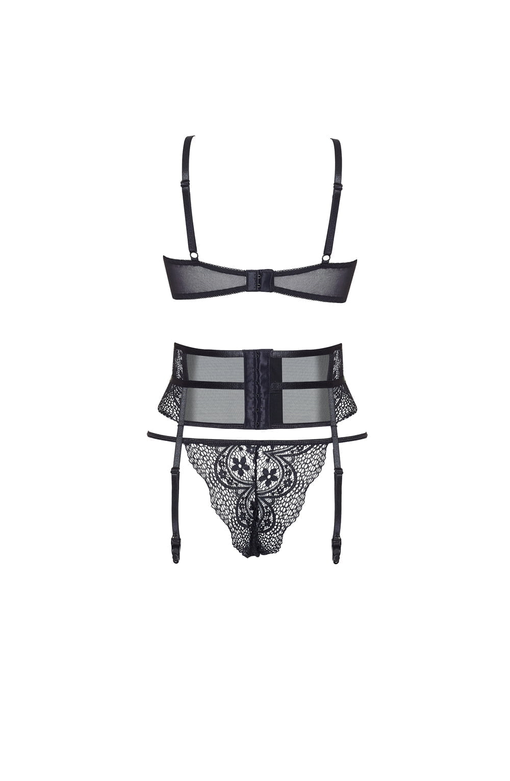 Beauty Night BN6683 Chiara 3 Piece Open Bra Lingerie Set Black