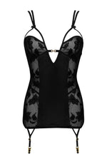 Beauty Night Xiomara Lace Velvet Underwire Lace-Up Garter Chemise Black