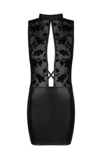 Beauty Night Cameron Tulle Velvet Floral Eco-Leather Mini Erotic Dress Black