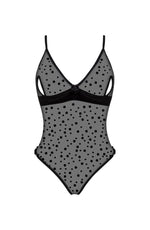 Beauty Night Amalia Transparent Mesh Dot Bust Cutout Bow Teddy Black
