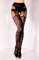 Black Secret Tiger Striped Pattern Black Crotchless Tights