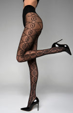 Black Secret Sheer Black Geometric Pattern Crotchless Tights with Lurex