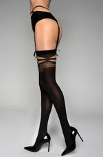 Black Secret Gold Front Seam Stockings in Black & Gold Detail