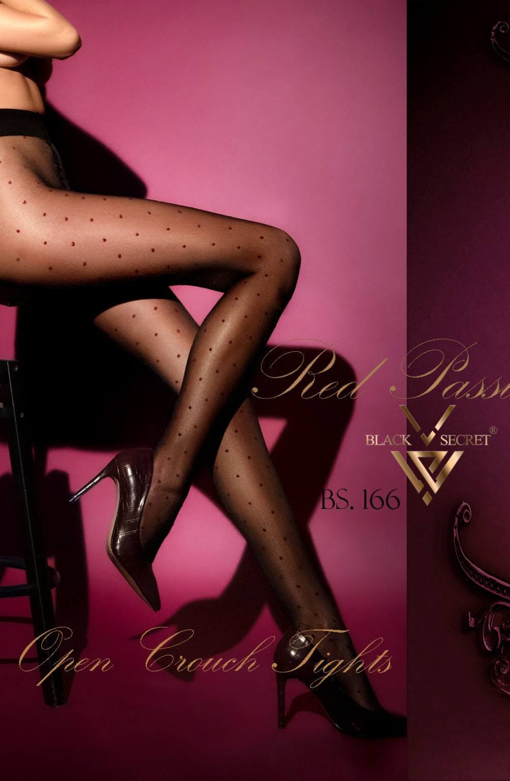 Black Secret Red Passion Open Crotch Crotchless Tights Black with Red Polka Dots