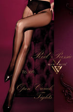 Black Secret Black Crotchless Tights with Red Front Centre Seam