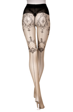 Black Secret Crotchless Ornate Patterned Open-Crotch Tights
