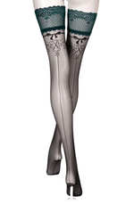 Black Secret Vintage Bow Lace Top Hold-Ups – Teal Green & Black