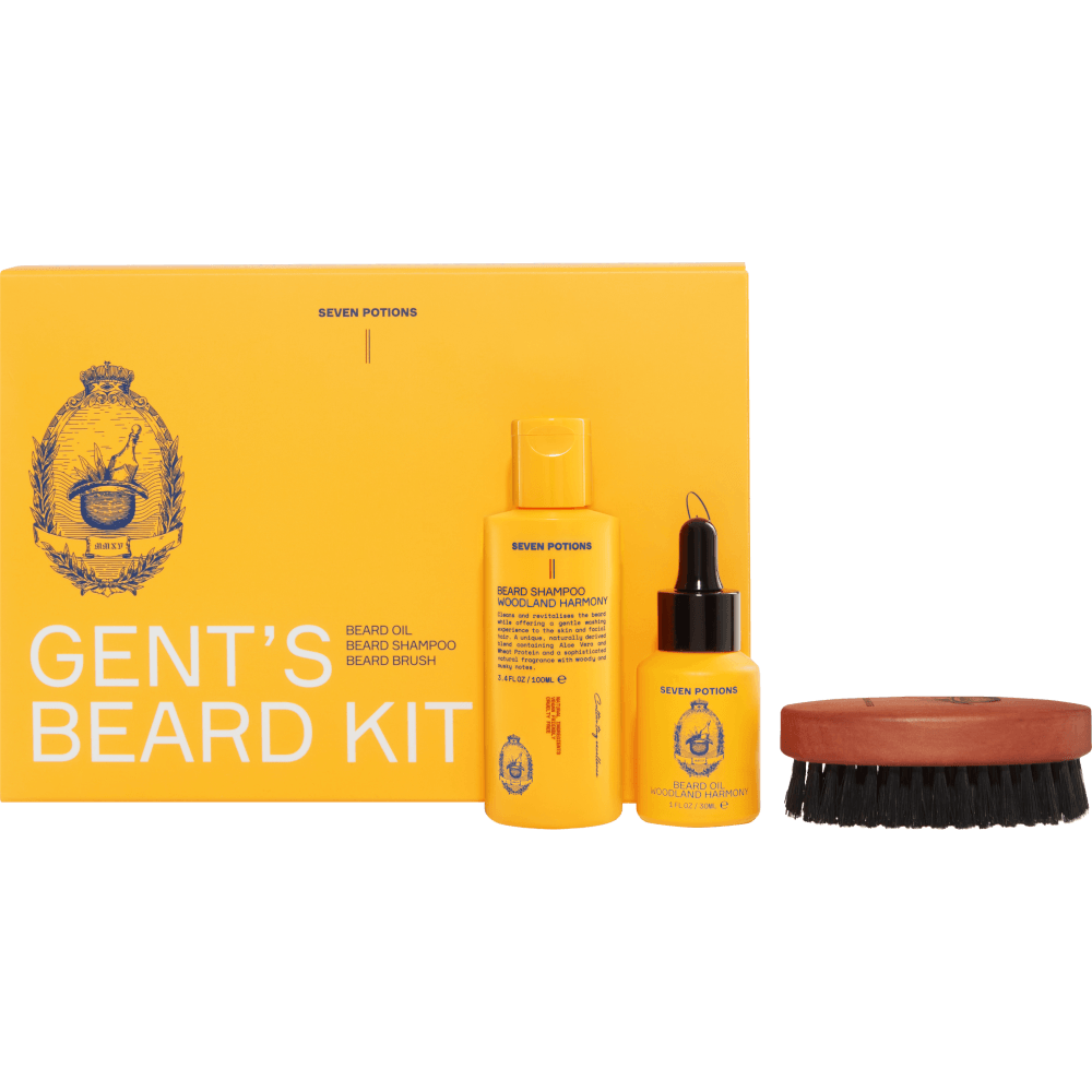 Seven Potions Beard Grooming Set - Beard Oil, Beard Shampoo, Beard Brush Woodland Harmony