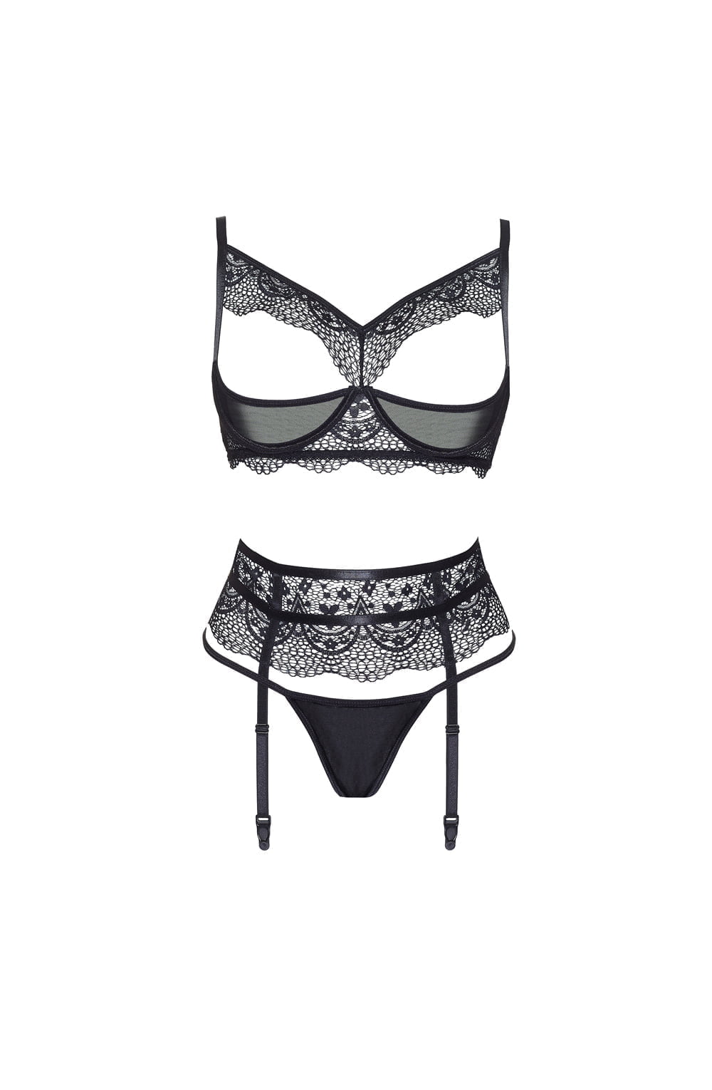Beauty Night BN6683 Chiara 3 Piece Open Bra Lingerie Set Black