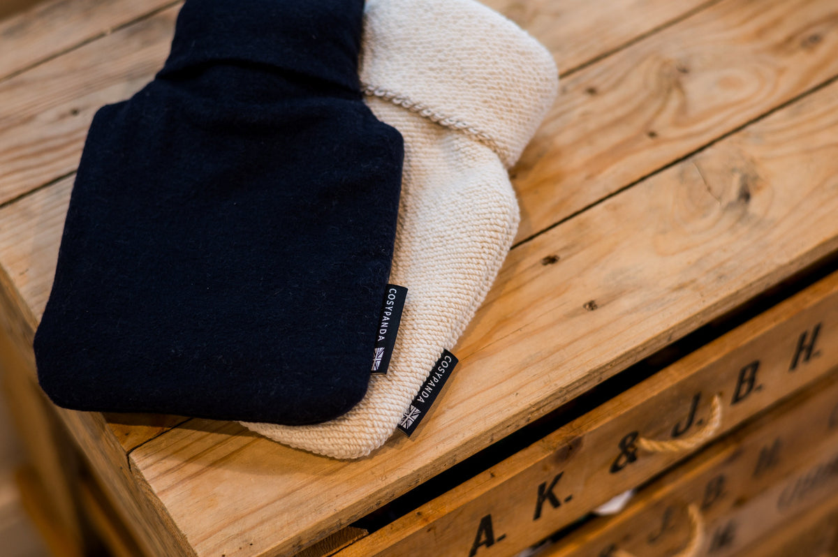 Navy Blue Cotton 1 Litre Hot Water Bottle