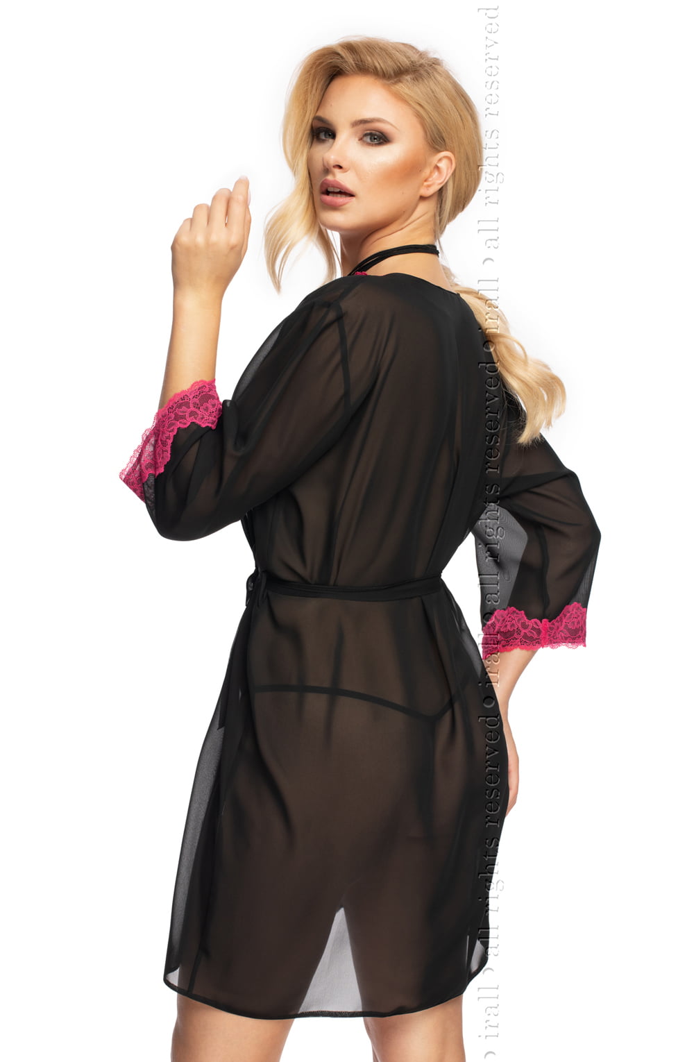 Irall Erotic Flavia Chiffon Lace Dressing Gown Black / Pink