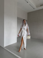 GODDESS Women’s Personalised White Satin Bridal Robe with Feather Trim L