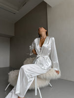 ELEGANCE Women’s Personalised 2 Piece Luxurious White Satin Loungewear Set
