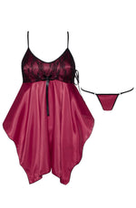 Beauty Night Julieta Black Lace Purple Satin Chemise & Thong Set