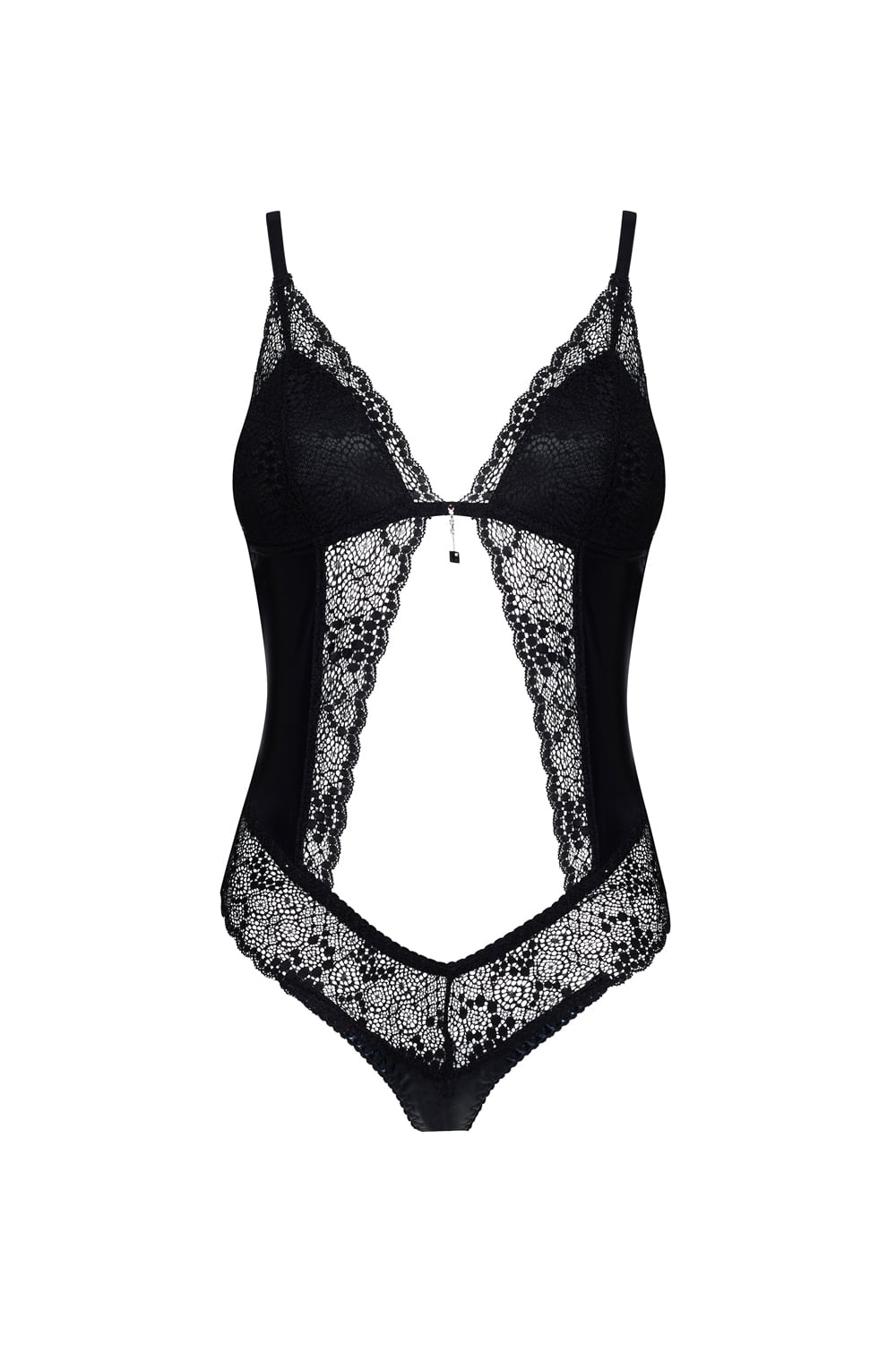 Beauty Night Lauren Lace Wet Look Black Teddy