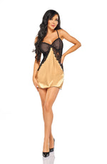 Beauty Night Marinela Chemise and Thong Set Black and Gold