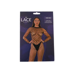 Lace by LJ Black Fence Net Long-Sleeve Thong Bodysuit