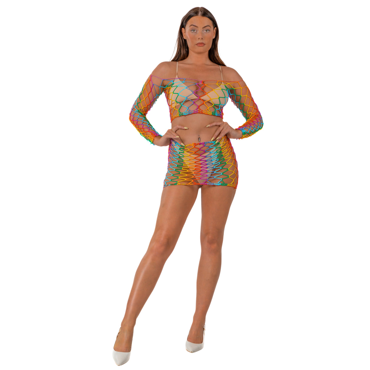 Lace by LJ Rainbow Coloured Crop Top and Skirt Set