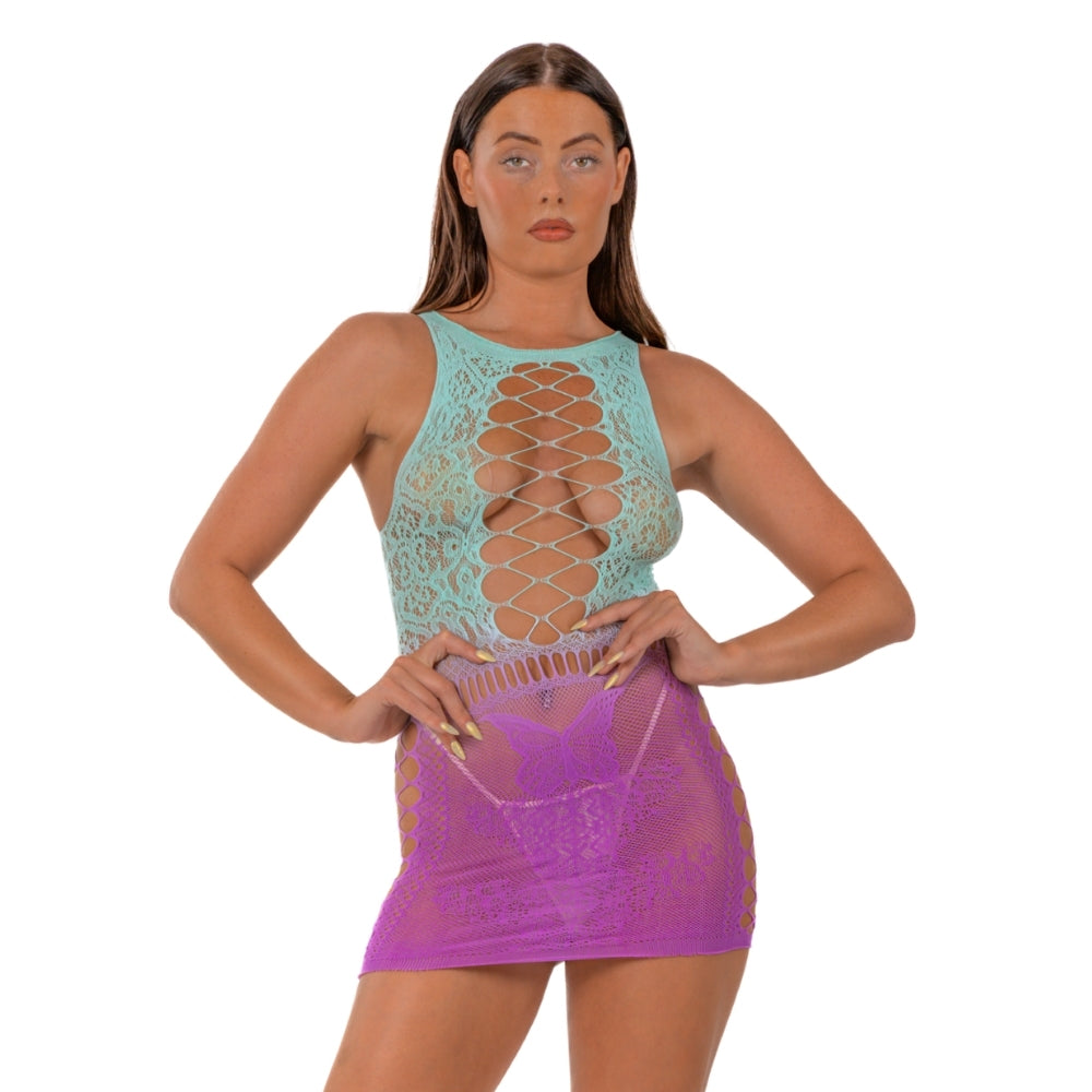 Lace by LJ Purple & Blue Ombre Faux Lace-Up Mini Dress