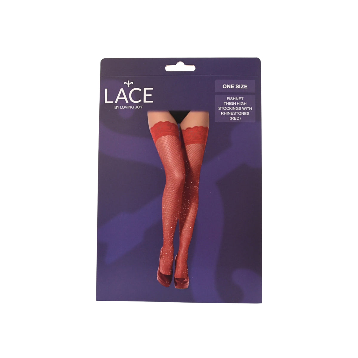 Lace by LJ Black & Red Fishnet Thigh-High Stockings with Rhinestones