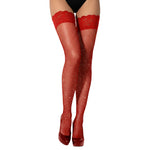 Lace by LJ Black & Red Fishnet Thigh-High Stockings with Rhinestones