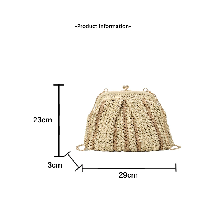Natural Beige Raffia Shell Clutch Bag — Kiss Lock Crossbody Bag for Women