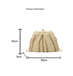 Natural Beige Raffia Shell Clutch Bag — Kiss Lock Crossbody Bag for Women