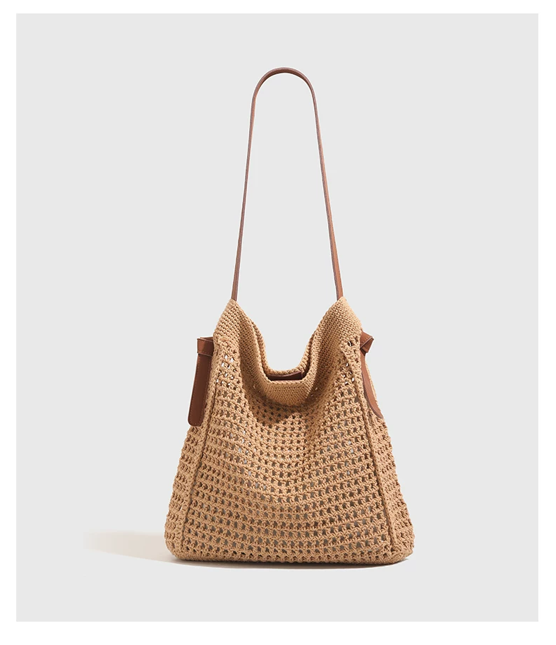 Large Crochet Cotton Shoulder Tote Bag — Boho Beach & Summer Handbag for Women