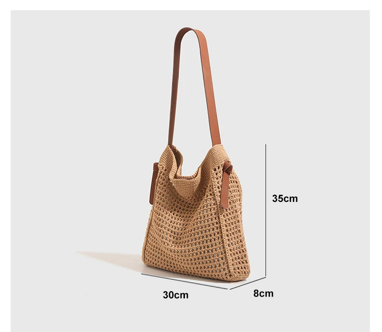 Large Crochet Cotton Shoulder Tote Bag — Boho Beach & Summer Handbag for Women