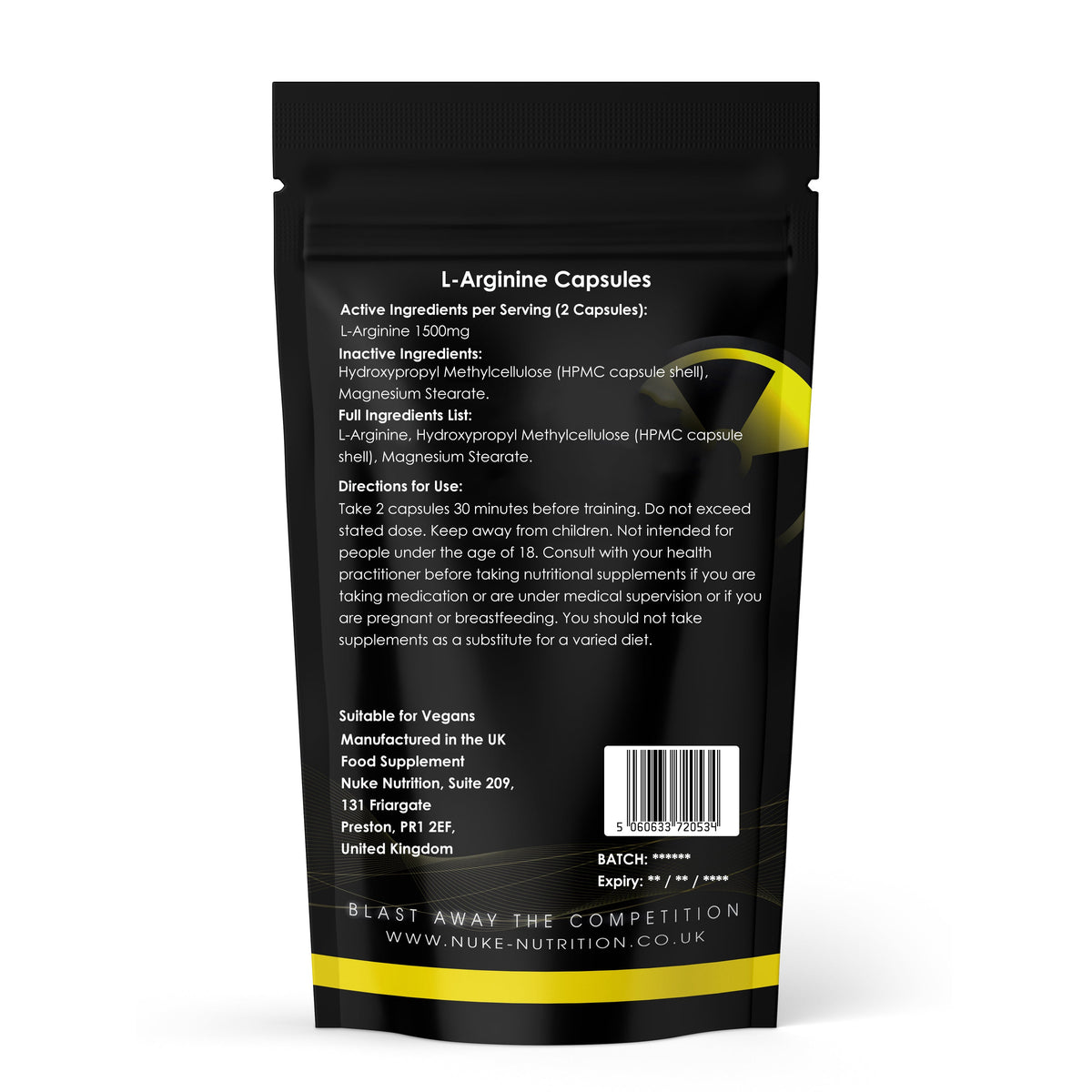 Nuke Nutrition L-Arginine 1500mg High Strength Capsules