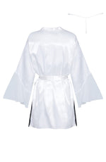 Beauty Night Sara Peignoir White with Black Lace Belted Satin Robe & Panties Set